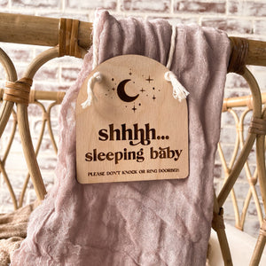 Shhhh Baby Sleeping Door Hanger | Engraved Sign